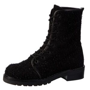 Stuart Weitzman Black Textured Lace-Up Boots